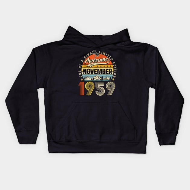 Awesome Since November 1959 Vintage 64th Birthday Kids Hoodie by cogemma.art